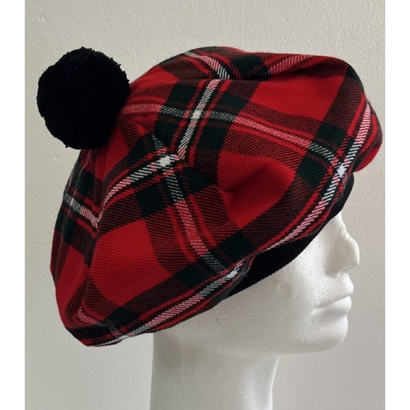 Scottish Foxhunter Tam‎ O Shanter/Beret/Balmoral Red Tartan Plaid Cap/ Hat - Picture 1 of 7
